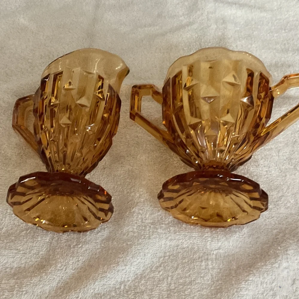 Amber Glass Creamer and Sugar Set